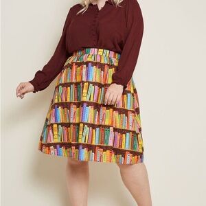 Modcloth Book Library Print Skirt 1X